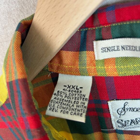 Vintage Sears Roebuck Mens Button Up Shirt Size XXL Plaid Single Needle Country - Picture 6 of 10
